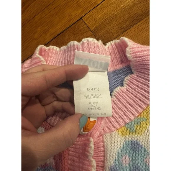 Vintage Girls Avon Style Patchwork Easter Cardigan Bunny Duck Eggs Sz 4/5 Pastel - Picture 12 of 13